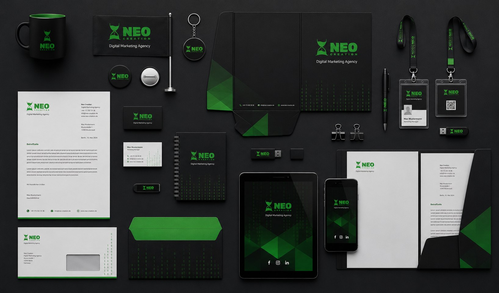Illustration zum Artikel „Markenanatomie: Von der Idee zum Vertrauen“ mit Beispielen für das Corporate Design von Neo Creation.